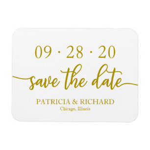 Elegant Gold Calligraphy Wedding Save The Date Magnet