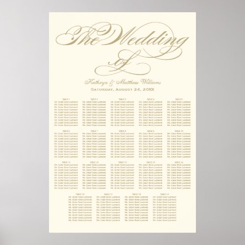 Elegant Gold Calligraphy Wedding Seating Chart