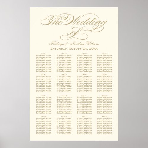 Elegant Gold Calligraphy Wedding Seating Chart