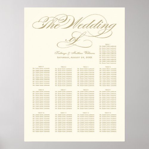 Elegant Gold Calligraphy Wedding Seating Chart