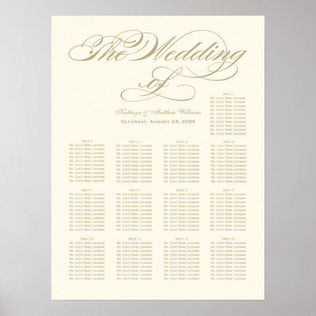 Elegant Gold Calligraphy Wedding Seating Chart (Front)