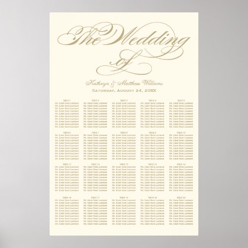 Elegant Gold Calligraphy Wedding Seating Chart