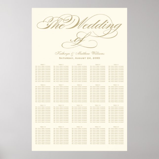 Elegant Gold Calligraphy Wedding Seating Chart (Front)