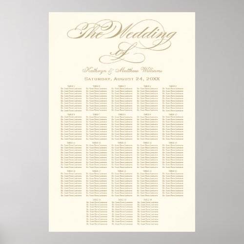 Elegant Gold Calligraphy Wedding Seating Chart