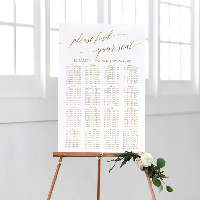 Elegant Gold Calligraphy Wedding Seating Chart Foam Board (Creator Uploaded)
