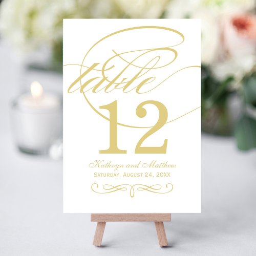 Elegant Gold Calligraphy Wedding Table Number