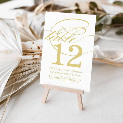 Elegant Gold Calligraphy Wedding Table Number