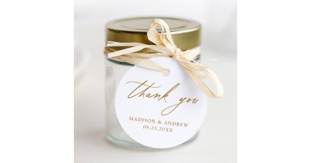 Elegant Gold Calligraphy Wedding Thank You Favor Tags | Zazzle