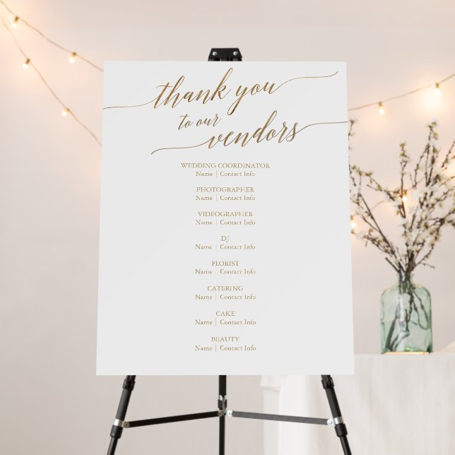 Elegant Gold Calligraphy Wedding Vendors Foam Board (In Situ (Stand))