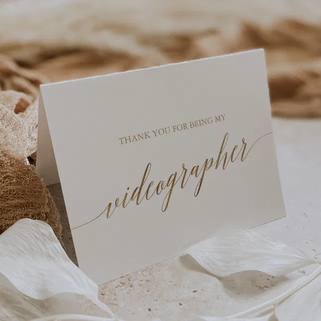 Elegant Gold Calligraphy Wedding Videographer Thank You Card | Zazzle