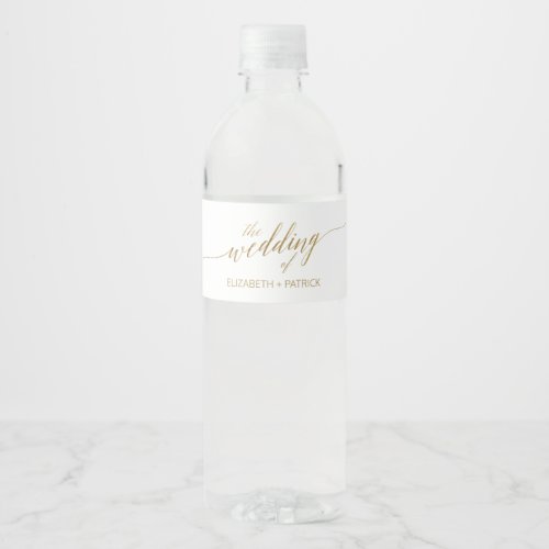 Elegant Gold Calligraphy Wedding Water Bottle Label