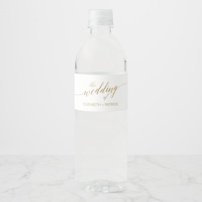 Elegant Gold Calligraphy Wedding Water Bottle Label (Front)