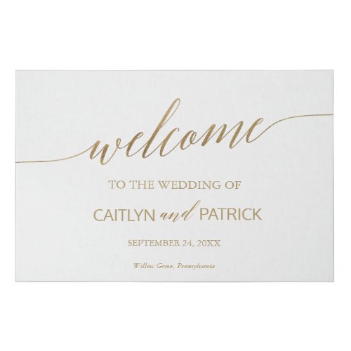 Elegant Gold Calligraphy Wedding Welcome Faux Canvas Print