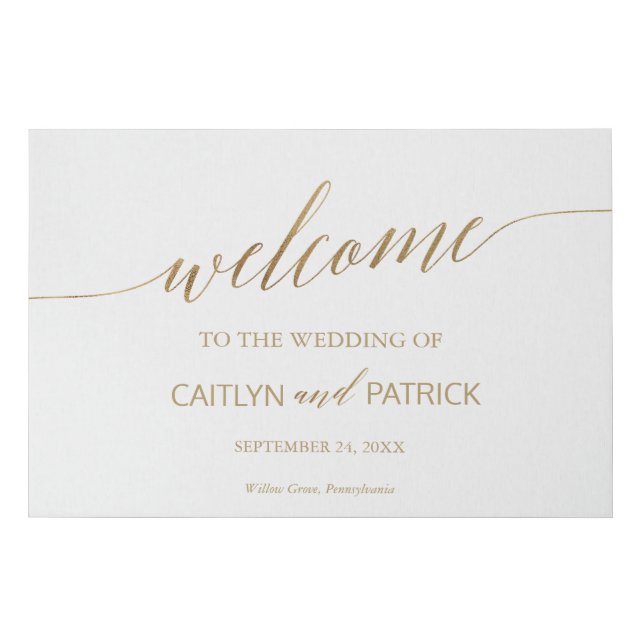 Elegant Gold Calligraphy Wedding Welcome Faux Canvas Print (Front)