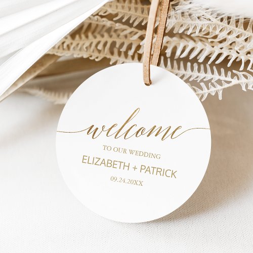 Elegant Gold Calligraphy Wedding Welcome Favor Tags