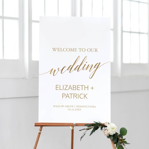 Elegant Gold Calligraphy Wedding Welcome Foam Board