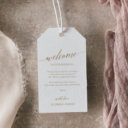 Elegant Gold Calligraphy Wedding Welcome Gift Tags