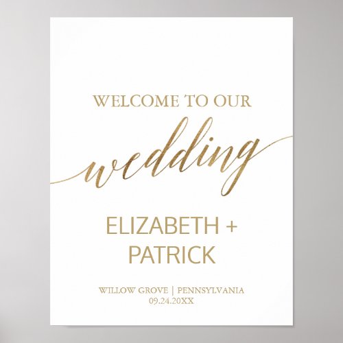 Elegant Gold Calligraphy Wedding Welcome Poster