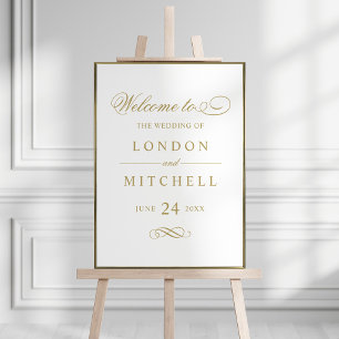Elegant Gold Calligraphy Wedding Welcome Poster