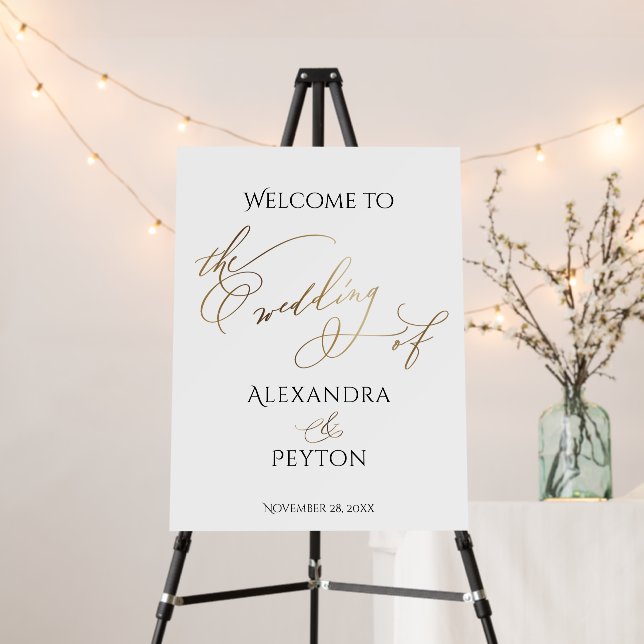 Elegant Gold Calligraphy Wedding Welcome Sign (In Situ (Stand))