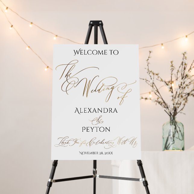 Elegant Gold Calligraphy Wedding Welcome Sign (In Situ (Stand))