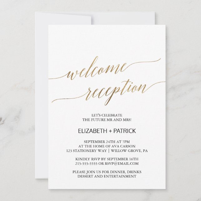 Elegant Gold Calligraphy Welcome Reception Invitation (Front)
