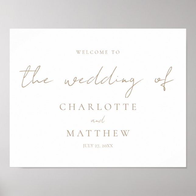 Elegant Gold Calligraphy Welcome Wedding Poster (Front)