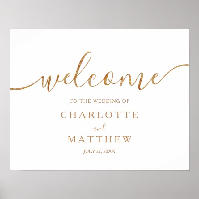 Elegant Gold Calligraphy Welcome Wedding Poster (Front)