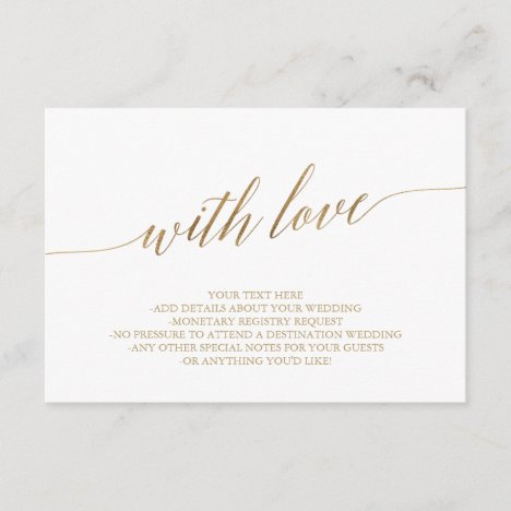 Elegant Gold Calligraphy With Love Wedding Details Enclosure Card
