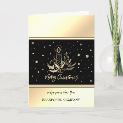 Elegant Gold CandleBallsPine Tree Branches Holiday Card