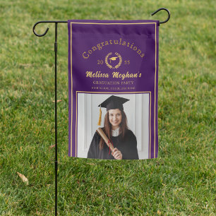 Elegant Gold Cap Laurel Wreath Graduation Party  Garden Flag