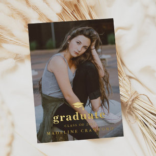 Elegant Gold Cap Portrait Photo Graduation Foil Invitation