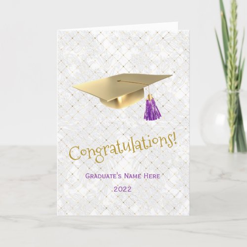 Elegant Gold Cap Purple Congratulations Graduation Card
