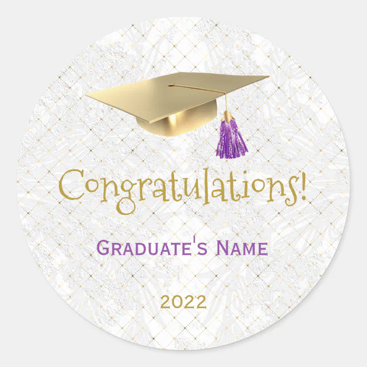 Elegant Gold Cap Purple Congratulations Graduation Classic Round 