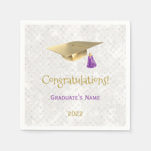 Elegant Gold Cap Purple Congratulations Graduation Napkins