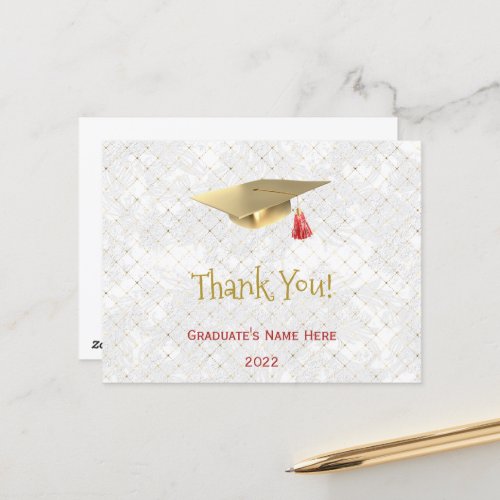 Elegant Gold Cap Red Thank You Graduation Postcard