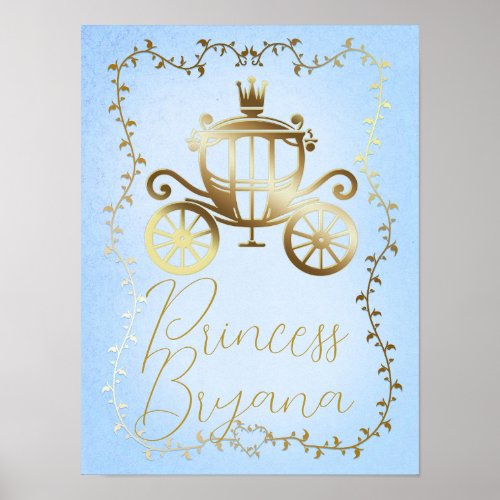 Elegant Gold Carriage Blue Storybook Personalized Poster