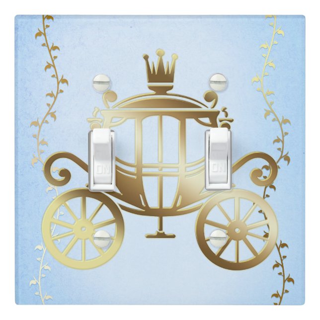 Elegant Gold Carriage Blue Storybook Princess Light Switch Cover (In Situ)