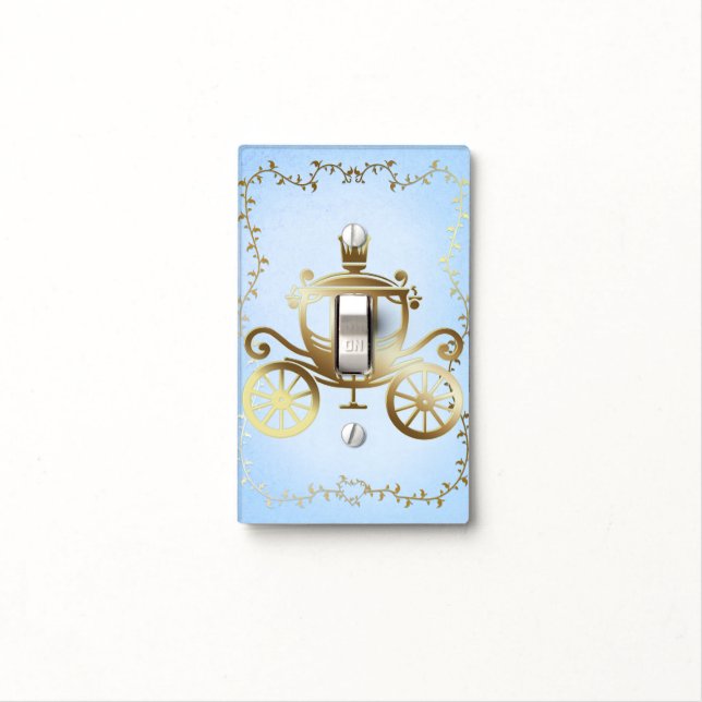 Elegant Gold Carriage Blue Storybook Princess Light Switch Cover (In Situ)
