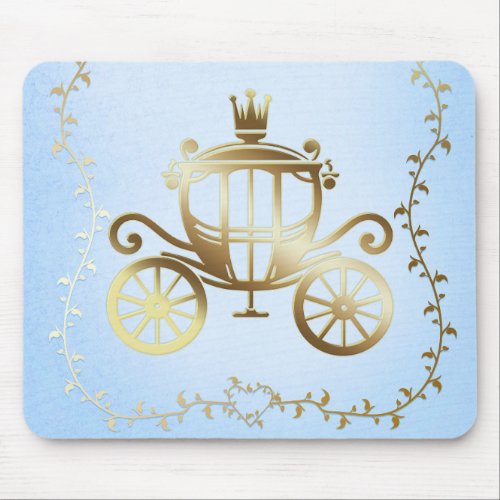 Elegant Gold Carriage Blue Storybook Princess Mouse Pad