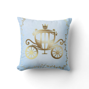 Elegant Gold Carriage Blue Storybook Princess Throw Pillow