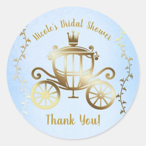 Elegant Gold Carriage Blue Storybook Royal Classic Round Sticker