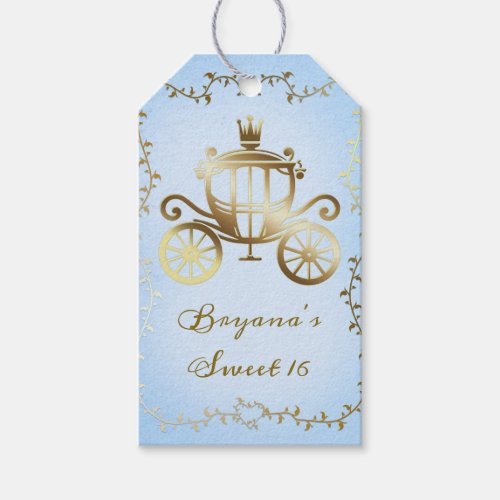 Elegant Gold Carriage Blue Storybook Royal Gift Tags