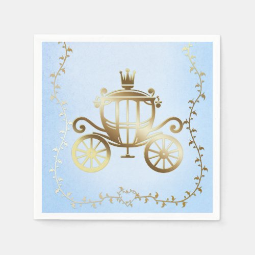 Elegant Gold Carriage Blue Storybook Royal Napkins