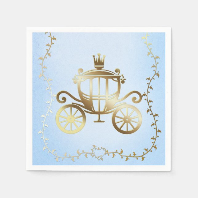 Elegant Gold Carriage Blue Storybook Royal Napkins (Front)