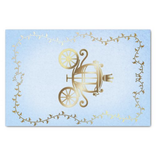 Elegant Gold Carriage Blue Storybook Royal Tissue Paper