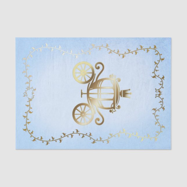 Elegant Gold Carriage Blue Storybook Royal Tissue Paper (Front)