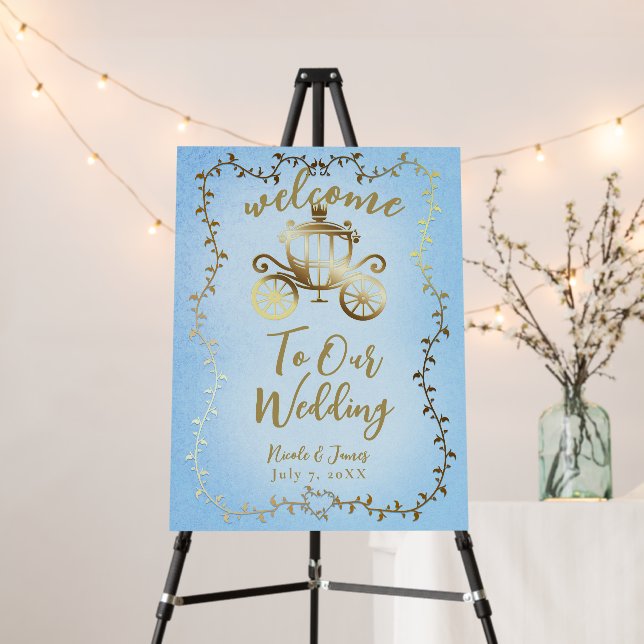 Elegant Gold Carriage Blue Storybook Welcome  Foam Board (In Situ (Stand))