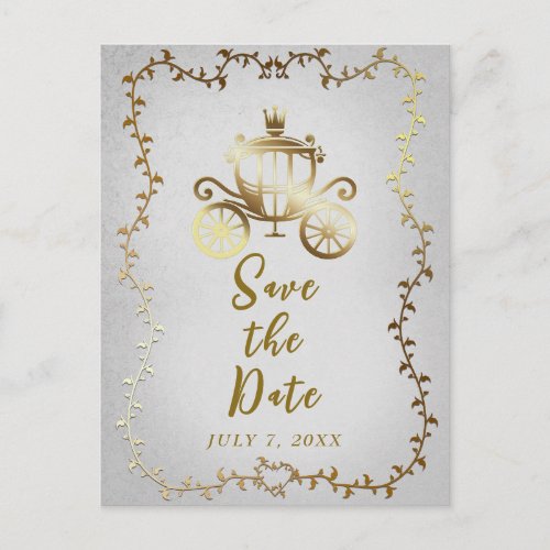Elegant Gold Carriage Storybook Save the Date  Announcement Postcard