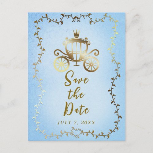 Elegant Gold Carriage Storybook Save the Date  Announcement Postcard